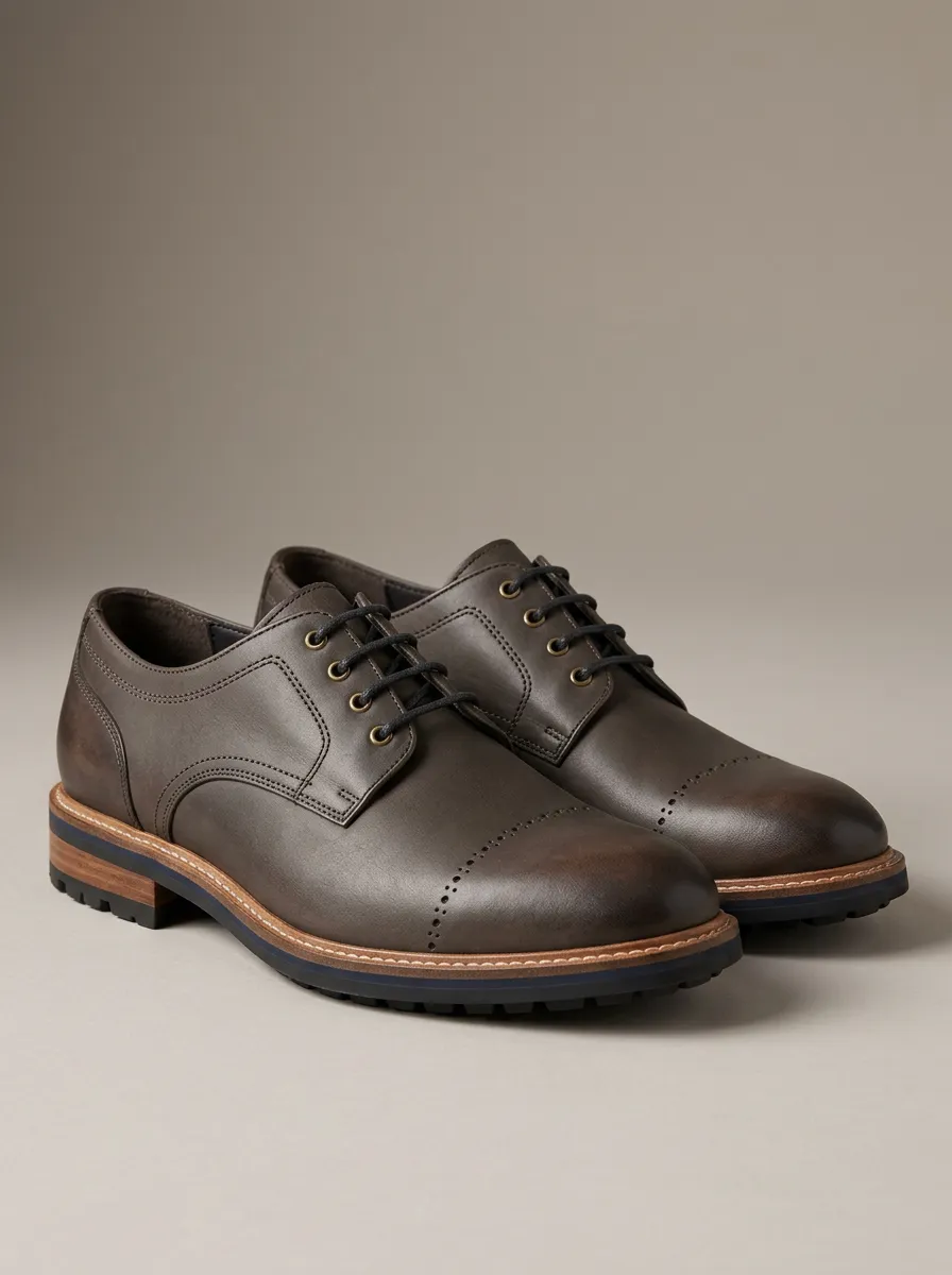 Men's Classic Brown Cap Toe Brogue Leather Oxford Shoes