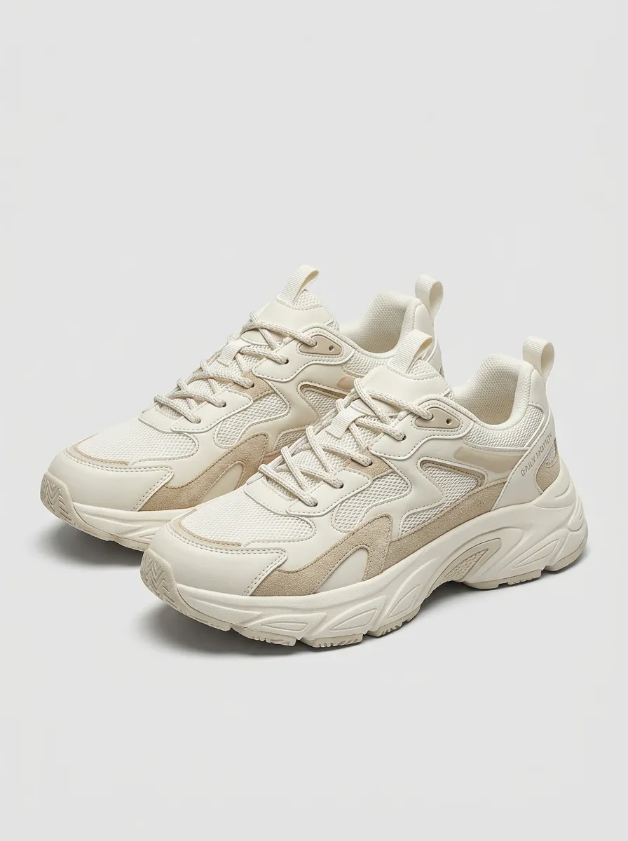 Outdoor-Inspired Chunky-Sole Suede-Panel Mesh-Panel Casual Sneakers