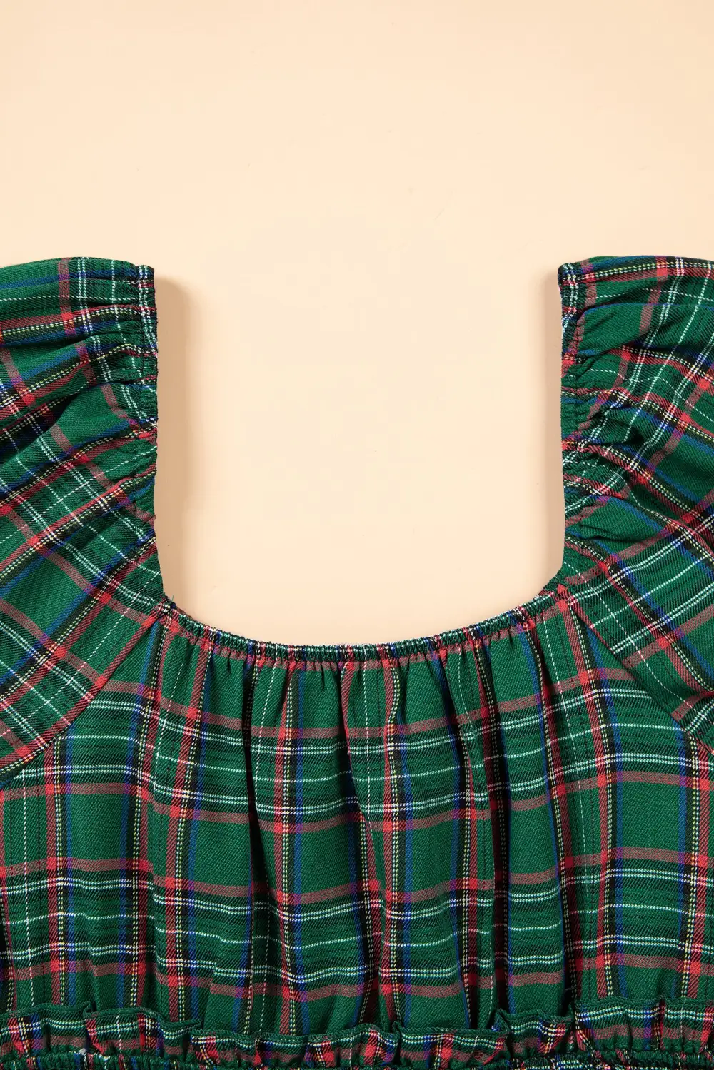 Women's Plaid Short Sleeve Shirred Mini Dress
