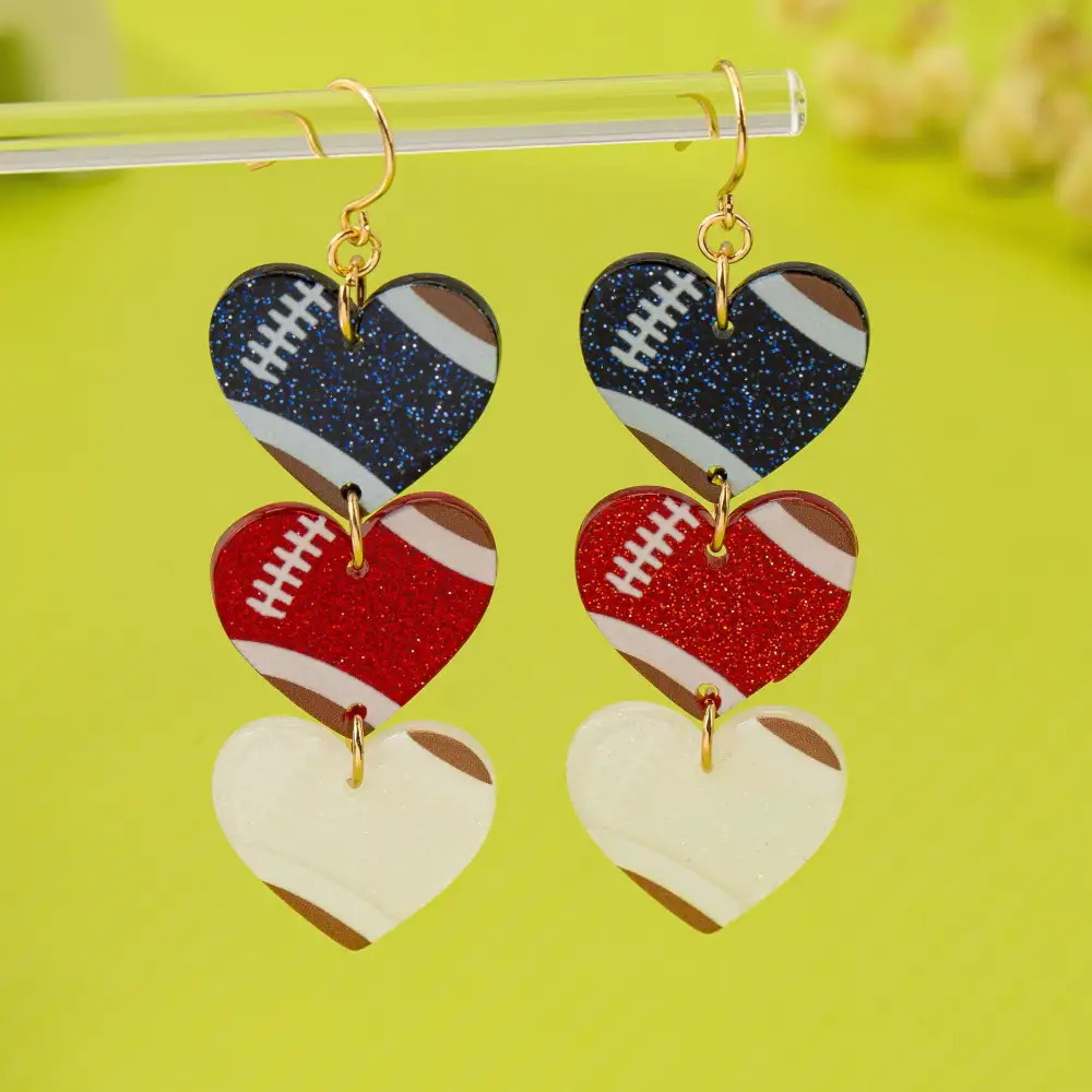 Gameday Glittery Football Heart Drop