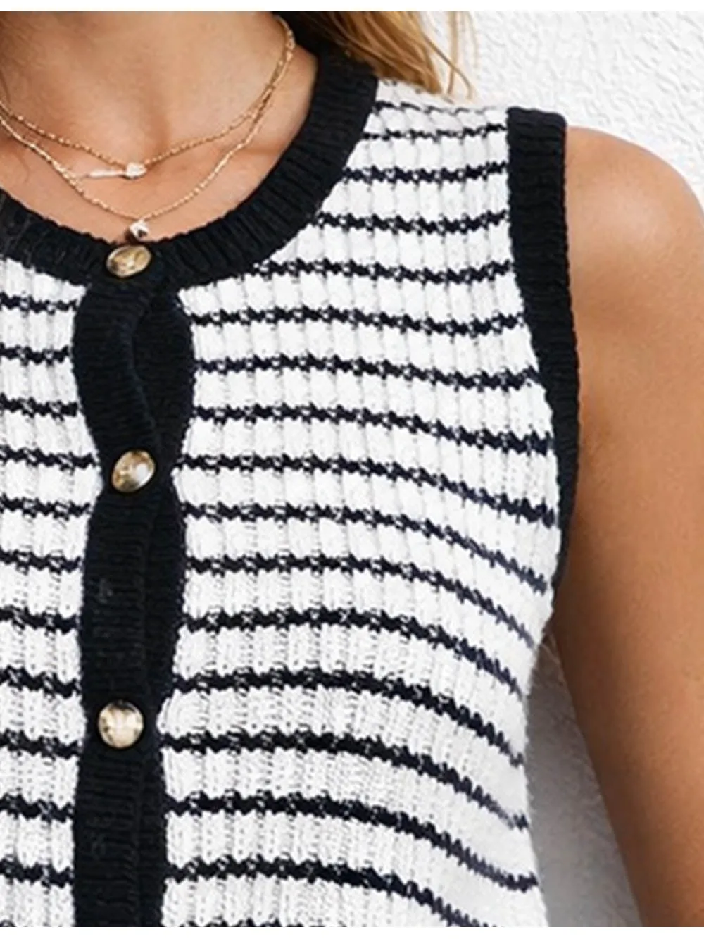 Chic Knit Round Neck Button Front Vest Top
