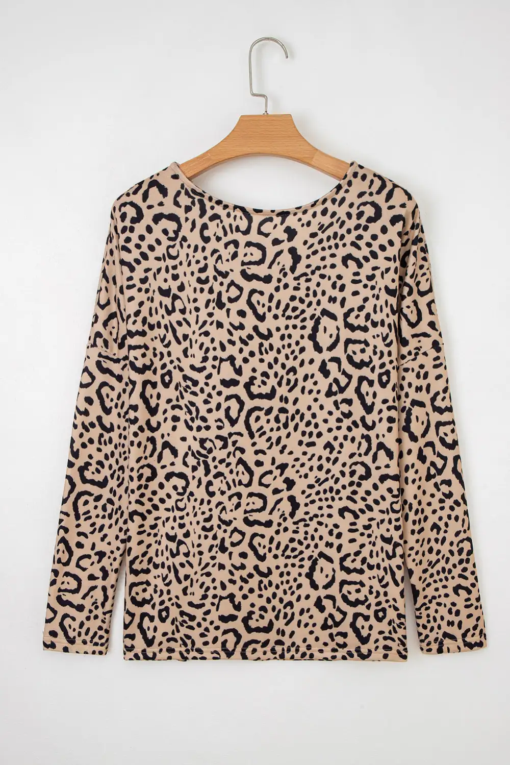 Leopard Print Loose Fit Stretch Fabric Long Sleeve Top
