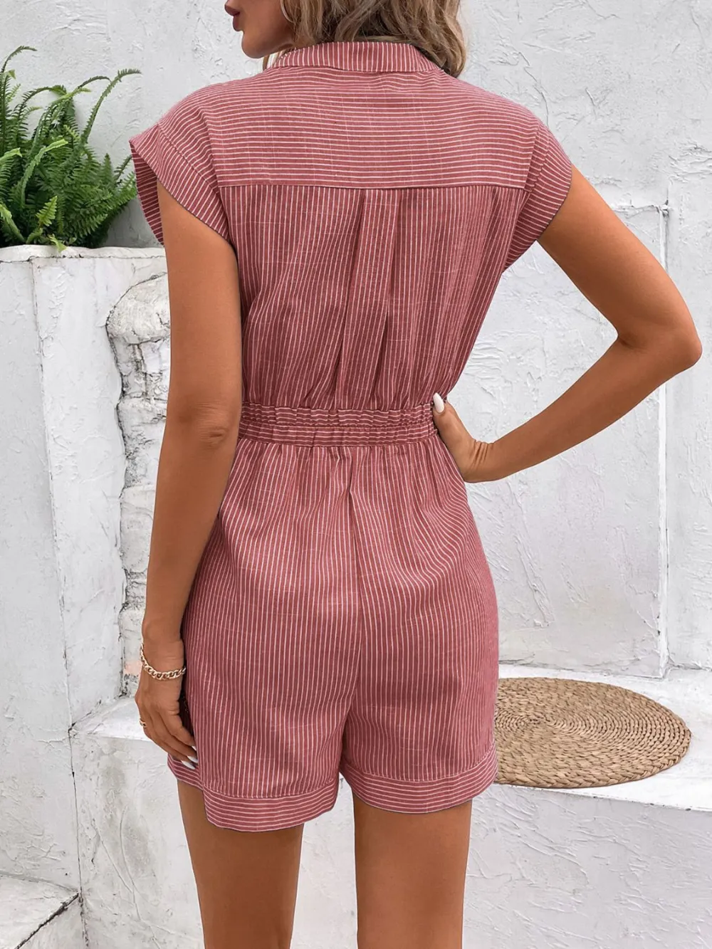 Notched Tie Waist Romper