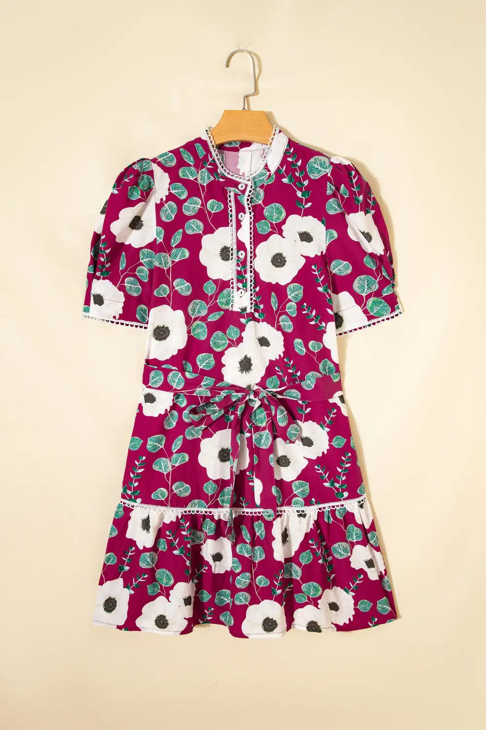 Gathered Detail Floral Printed Puff Sleeve Mini Dress