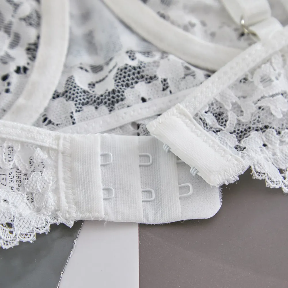 Sheer Lace Suspender Bra And Panty Set