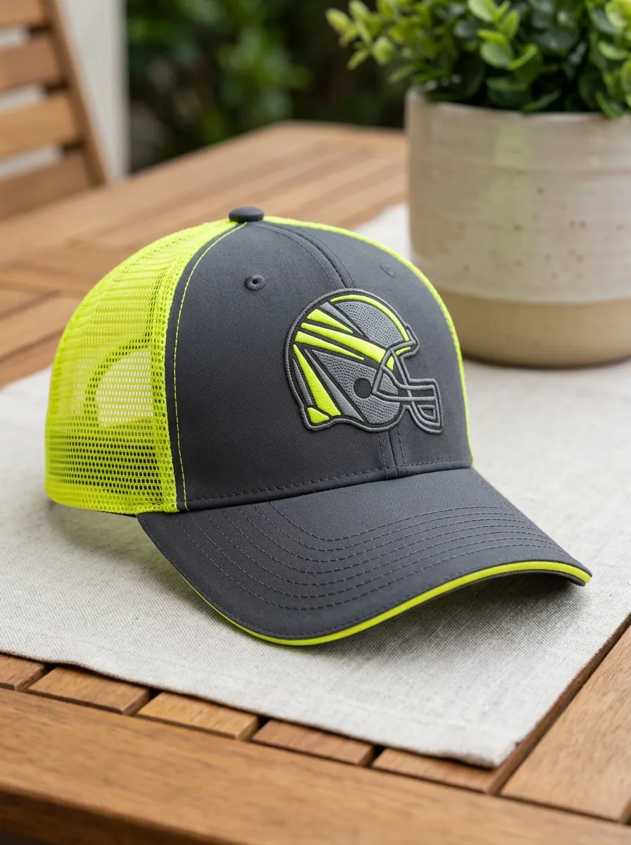 Men's Football Fan Neon Yellow Helmet Printed Trucker Hat