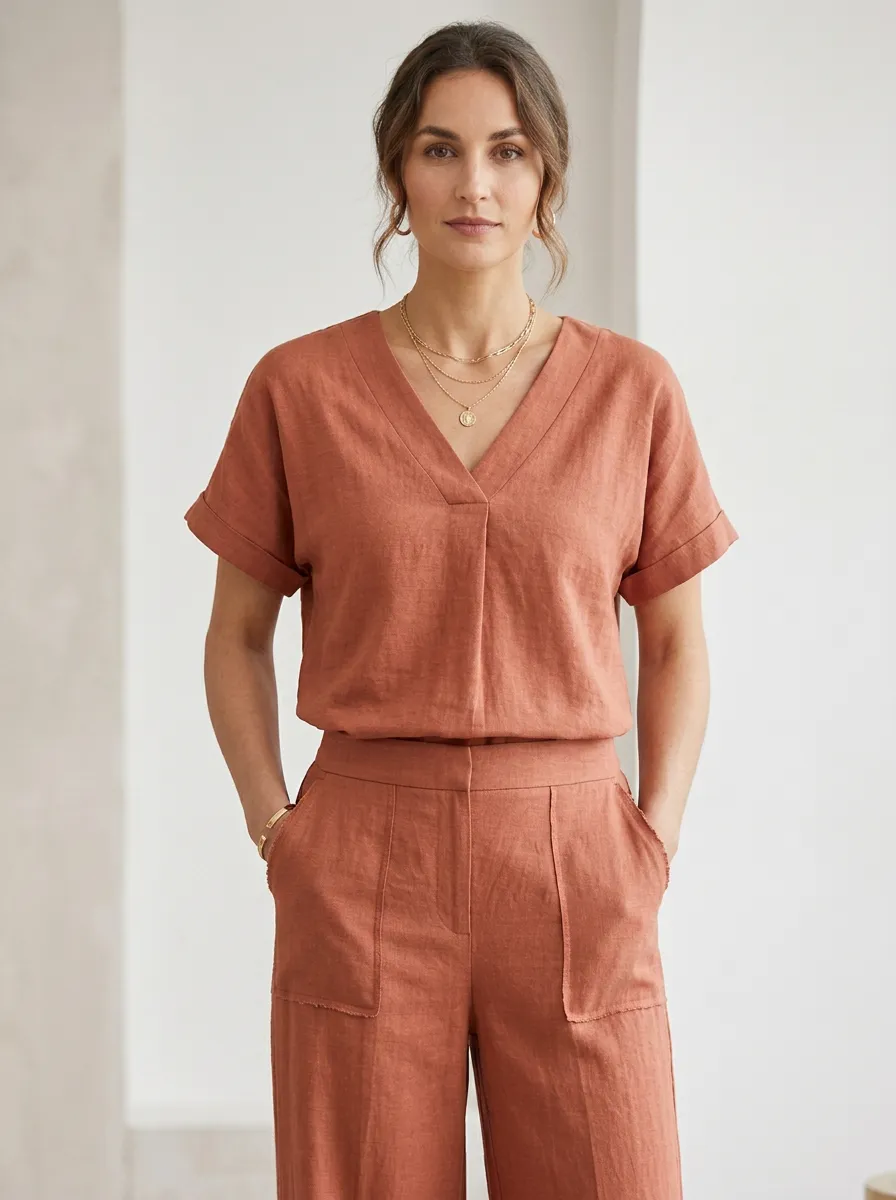 Short-Sleeve Women's V-Neck Blouse