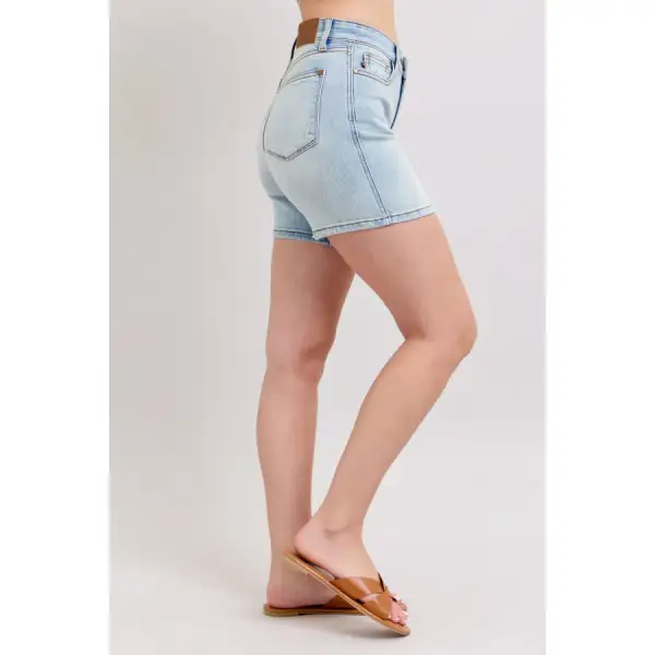 Full Size Button Denim Shorts with Pockets Plus Size