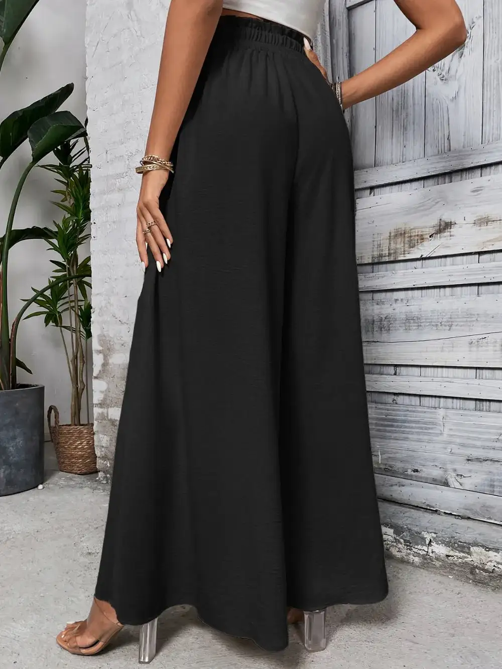 Wide Leg High Waist Tie Waist Pants