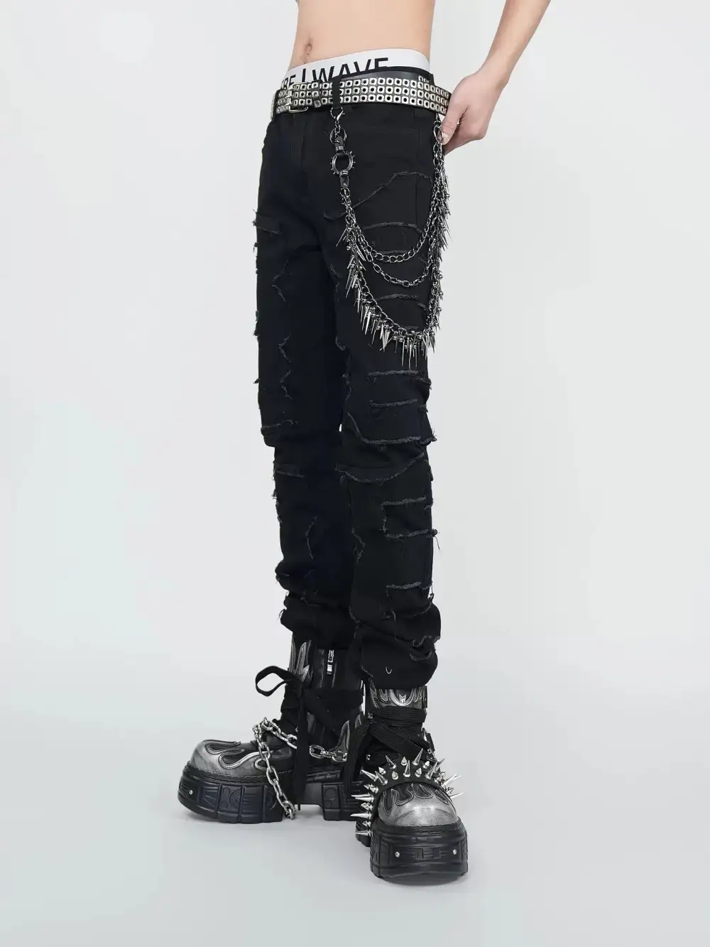 Obsidian Ruin Spike-Chain Shred Jeans