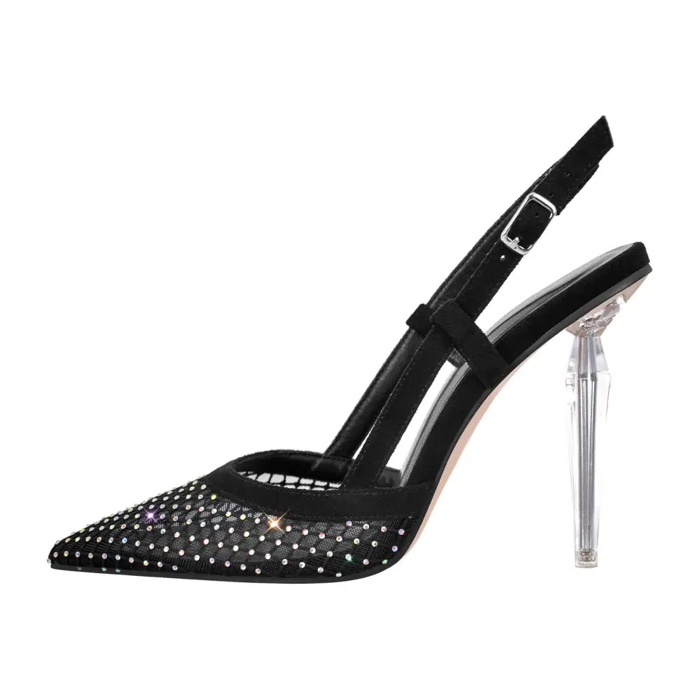 Rhinestone Pointed Toe Transparent Heel Slingback Pumps