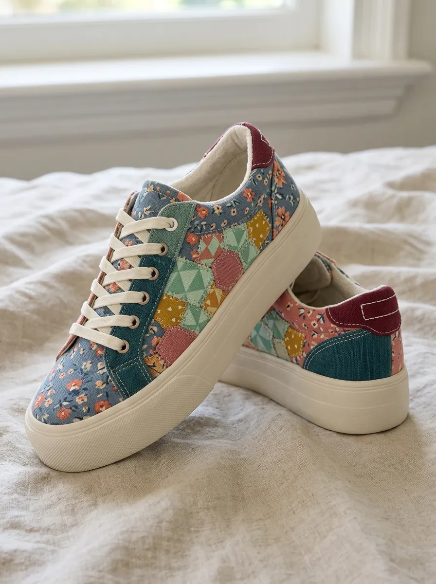 Women's Floral Patchwork Pattern Printed Canvas Shoes