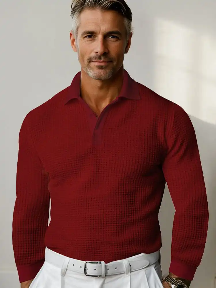 Casual Regular Fit Waffle Polo Shirt