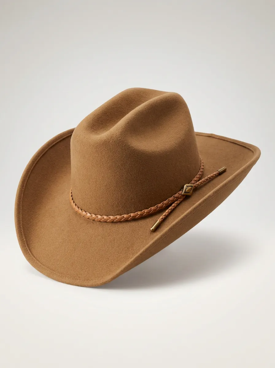 Brown Felt Cowboy Hat with Braided Band