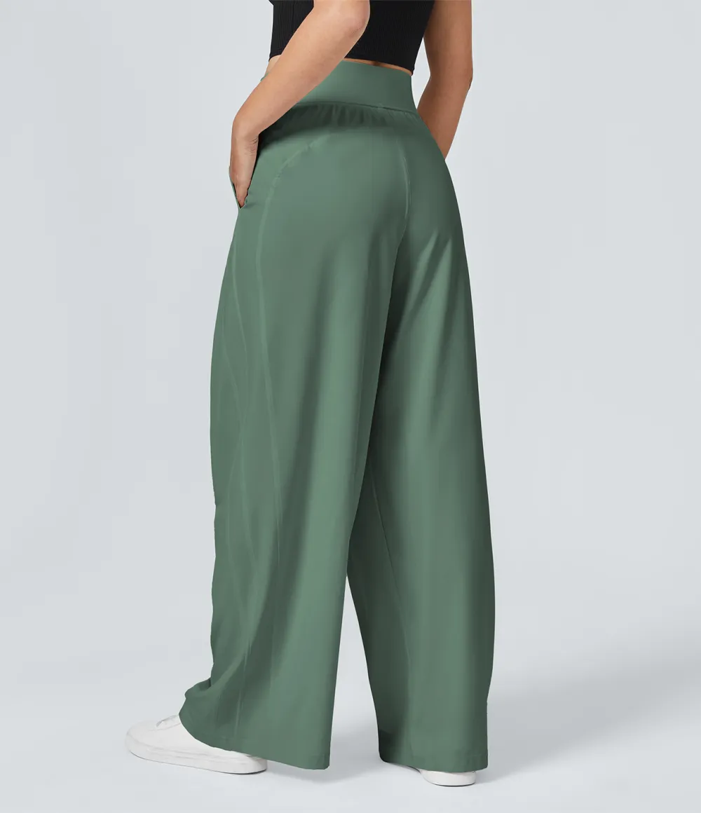 Mid Rise Side Pocket Wide Leg Casual Pants