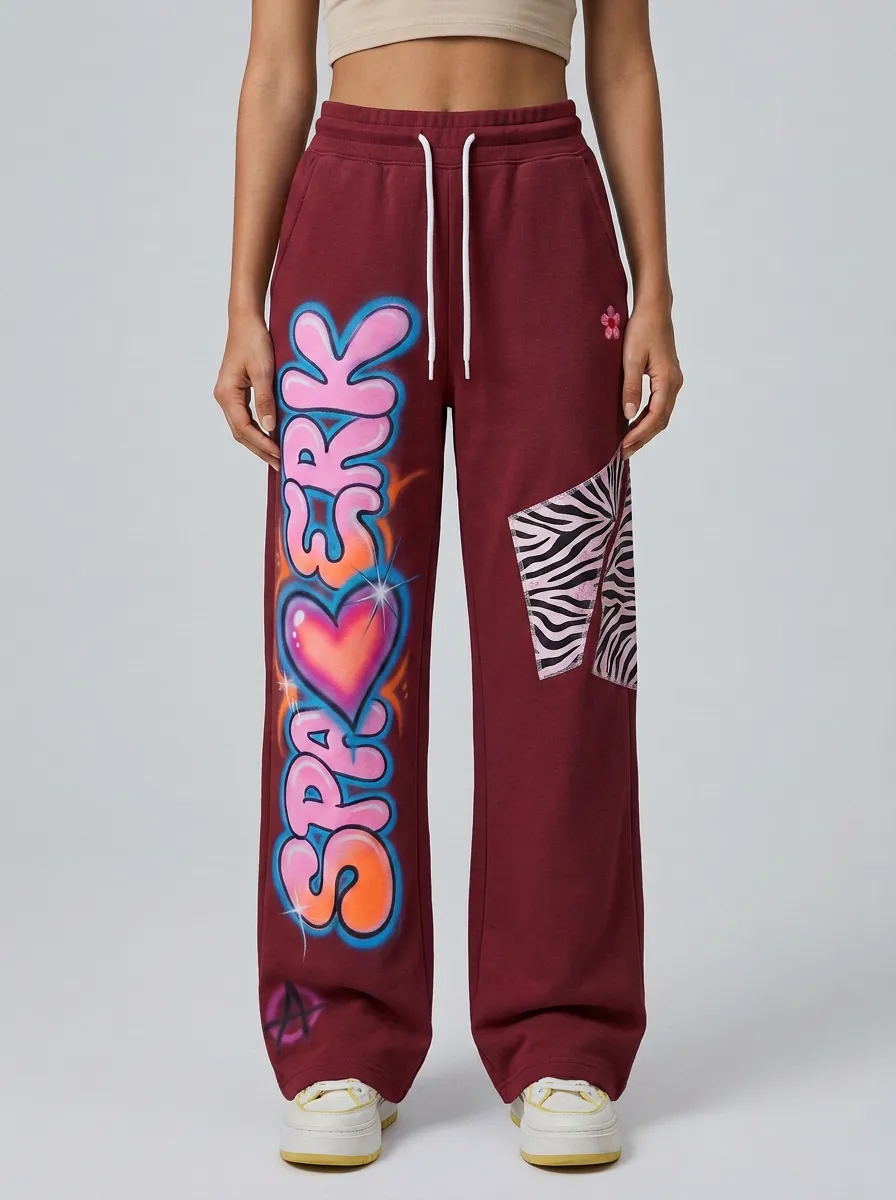 Women's Streetwear Graffiti Heart Zebra Printed Sweatpants