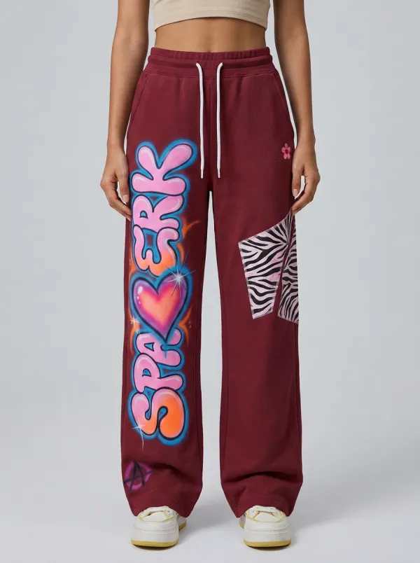 Women's Streetwear Graffiti Heart Zebra Printed Sweatpants