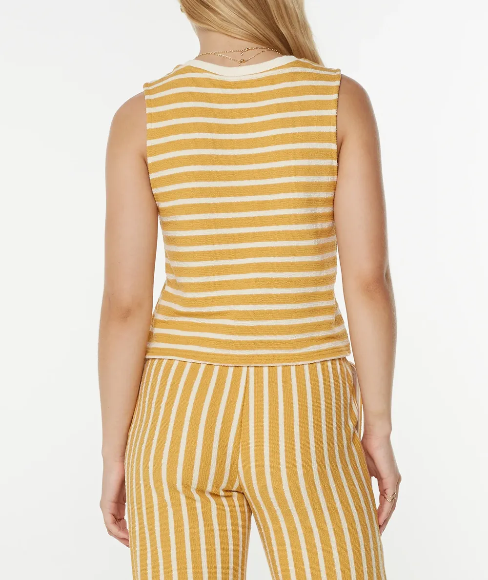 Striped Round-Neck Sleeveless Pure Cotton Vest