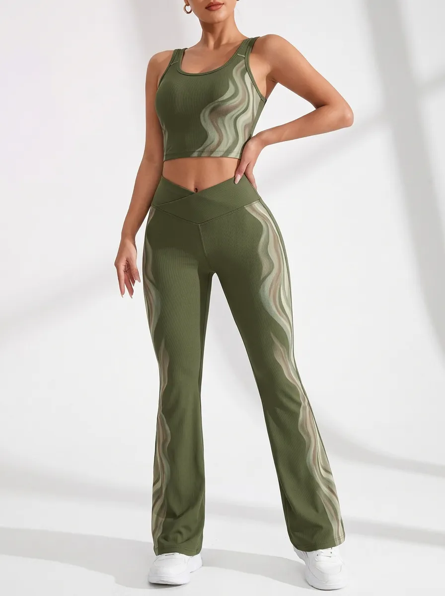 Wave Ribbed Crossover Waist Flare Active Set