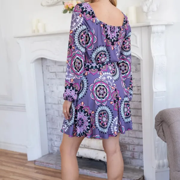 Printed Long Sleeve Mini Dress with Short Liner