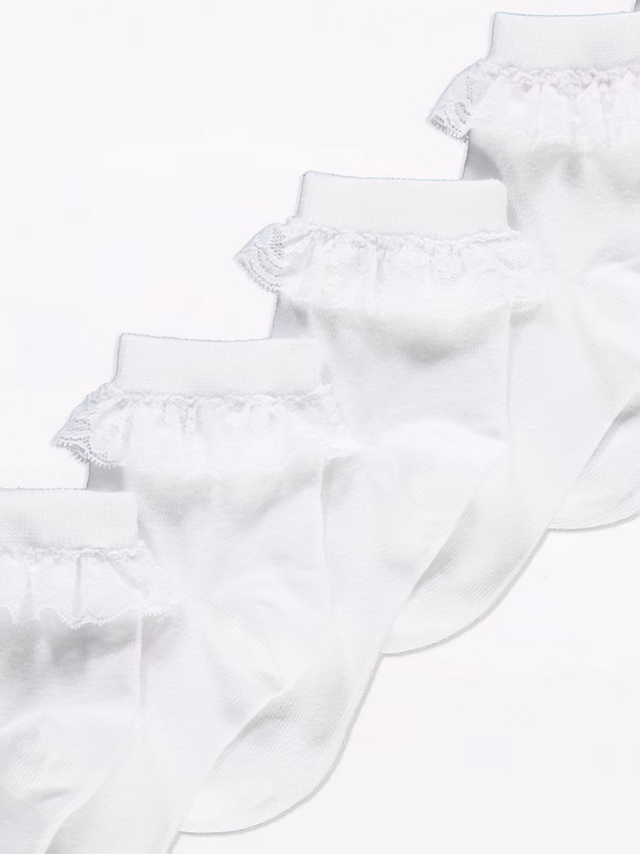White Lace Top Cotton Rich Ankle Socks 5 Pack detail 1