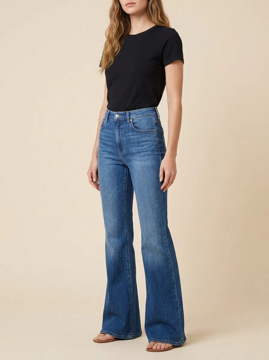 Faded Finish High Rise Flare Jeans