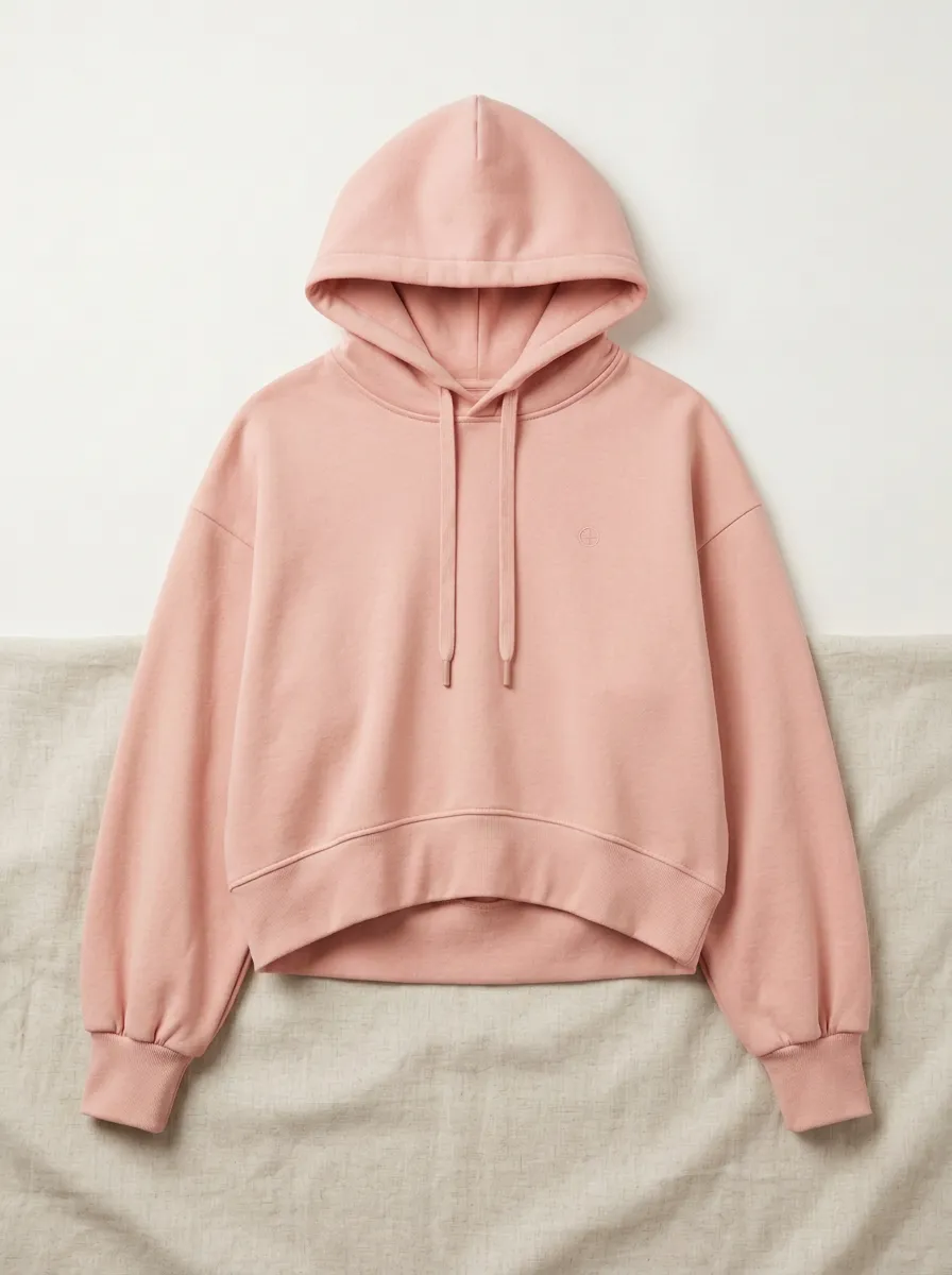 Unisex Minimalist Beige Solid Color Embroidered Logo Hoodie