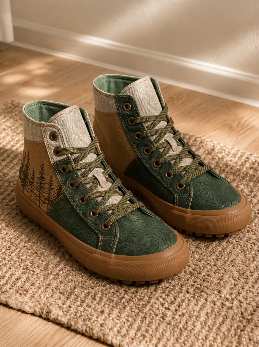 Men's Outdoor Nature Lover Pine Tree Topographic Printed Canvas Shoes