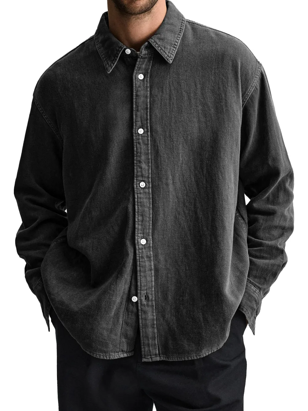 Long Sleeve Open Collar Pocket Shirt