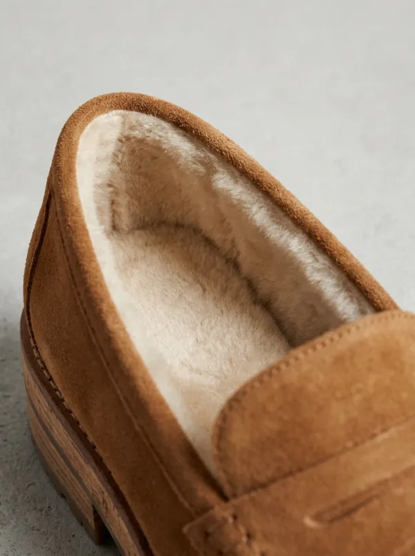 Women's Trail Faux Fur Lined Suede Wood Sole Loafers