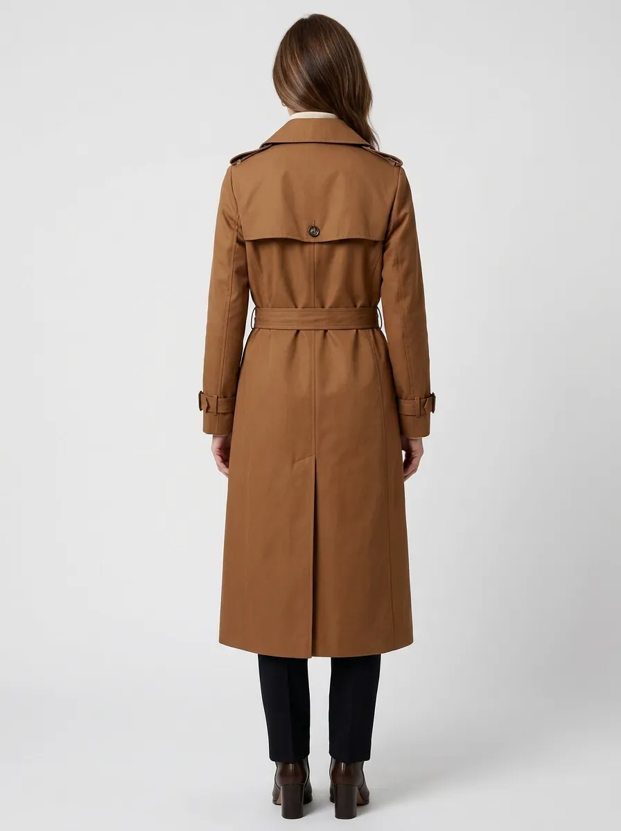Women's Classic Modern Double-Breasted Belted Classic Long Trench Coat
