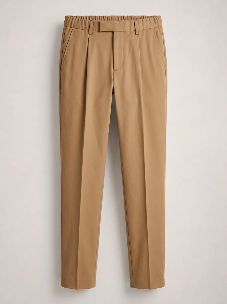 Men's Casual Khaki Pleated Elastic Waist Trousers