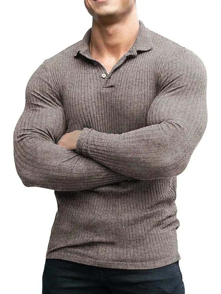 Stretchy Slim Fit Knit Polo Shirt Sweater