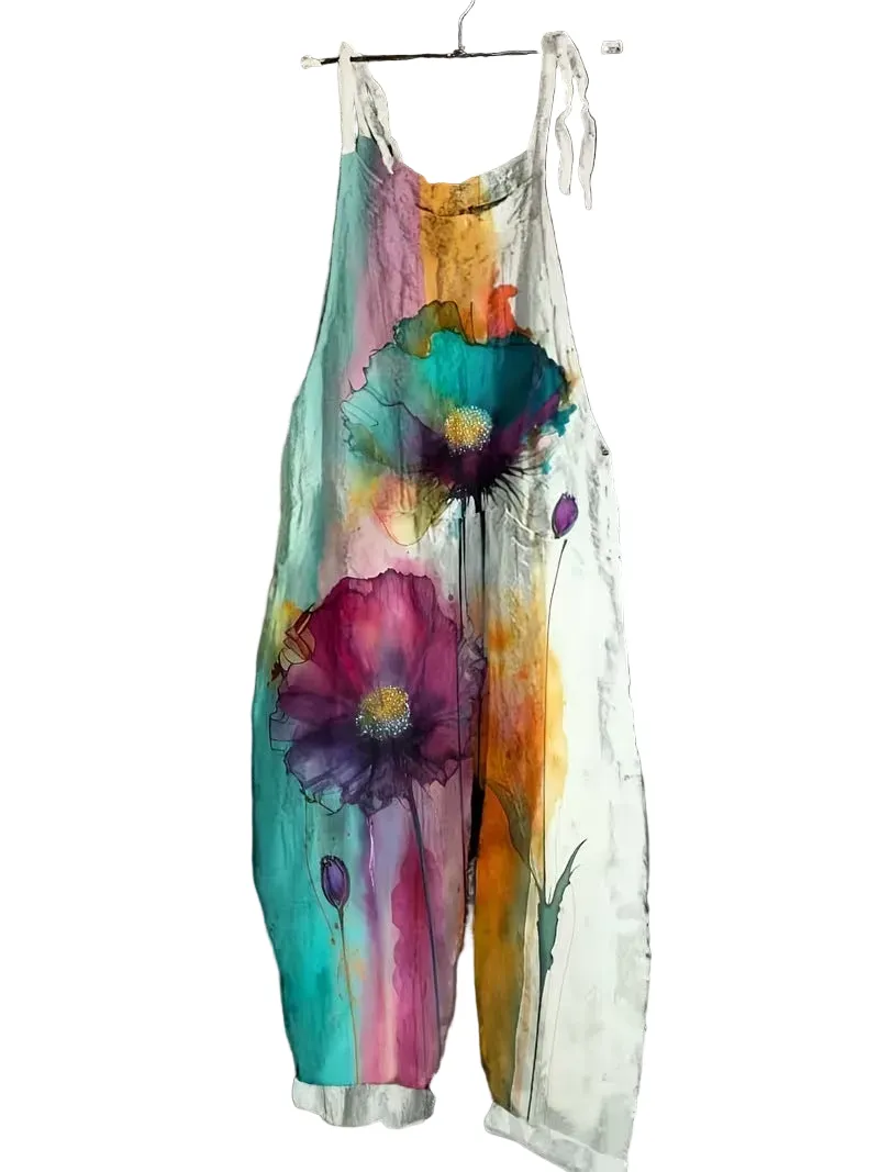 Women' Fun Print Wide-Leg Suspender Overalls