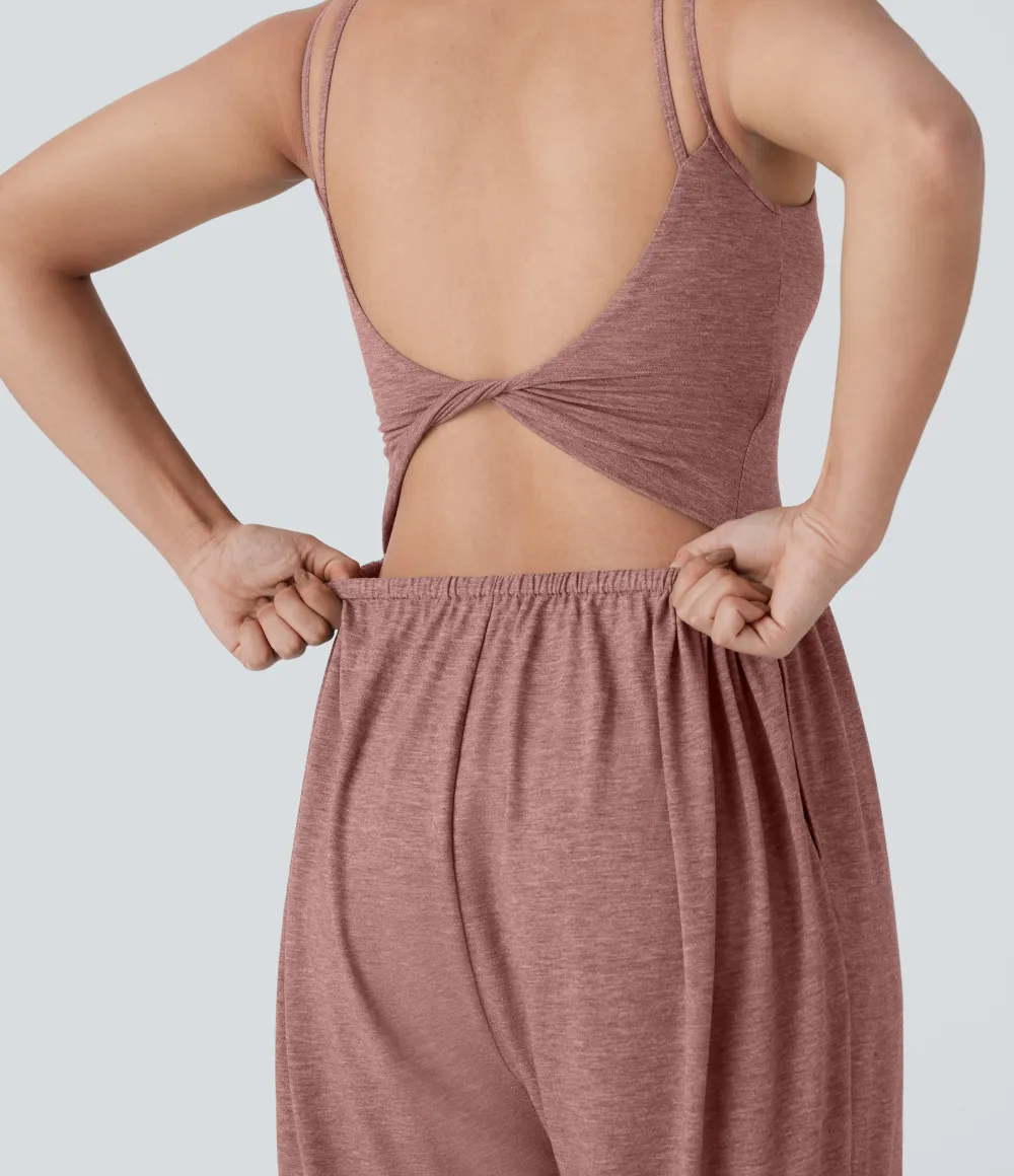 Double Straps Pocket Harem Casual Jumpsuit-Easy Peezy