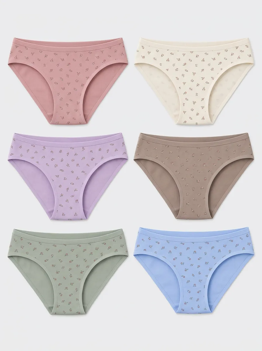 Women's Multicolor Floral Patterned Bikini Rose Briefs Multi-Pack