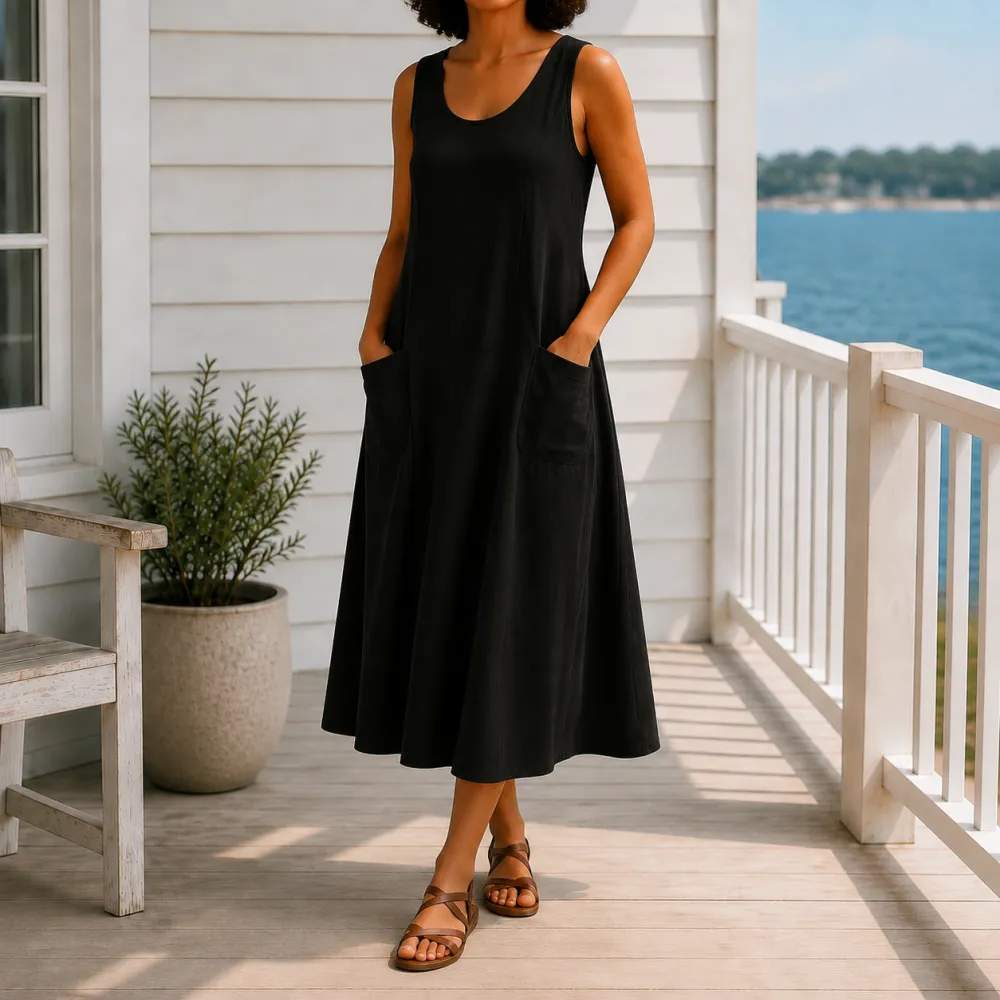 A-Line Sleeveless Midi Dress