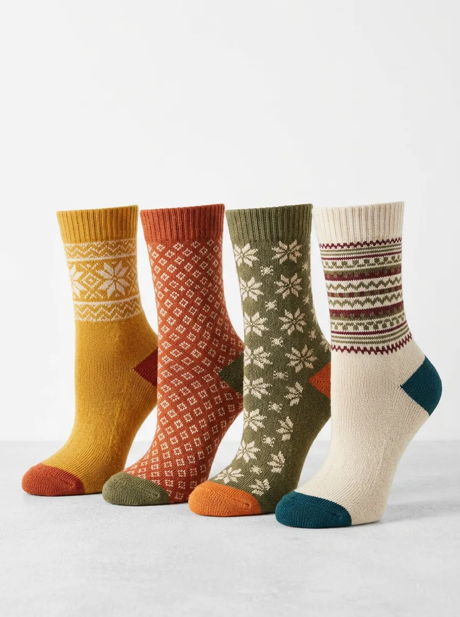 Graphic Patterned Four-Pair Casual Socks