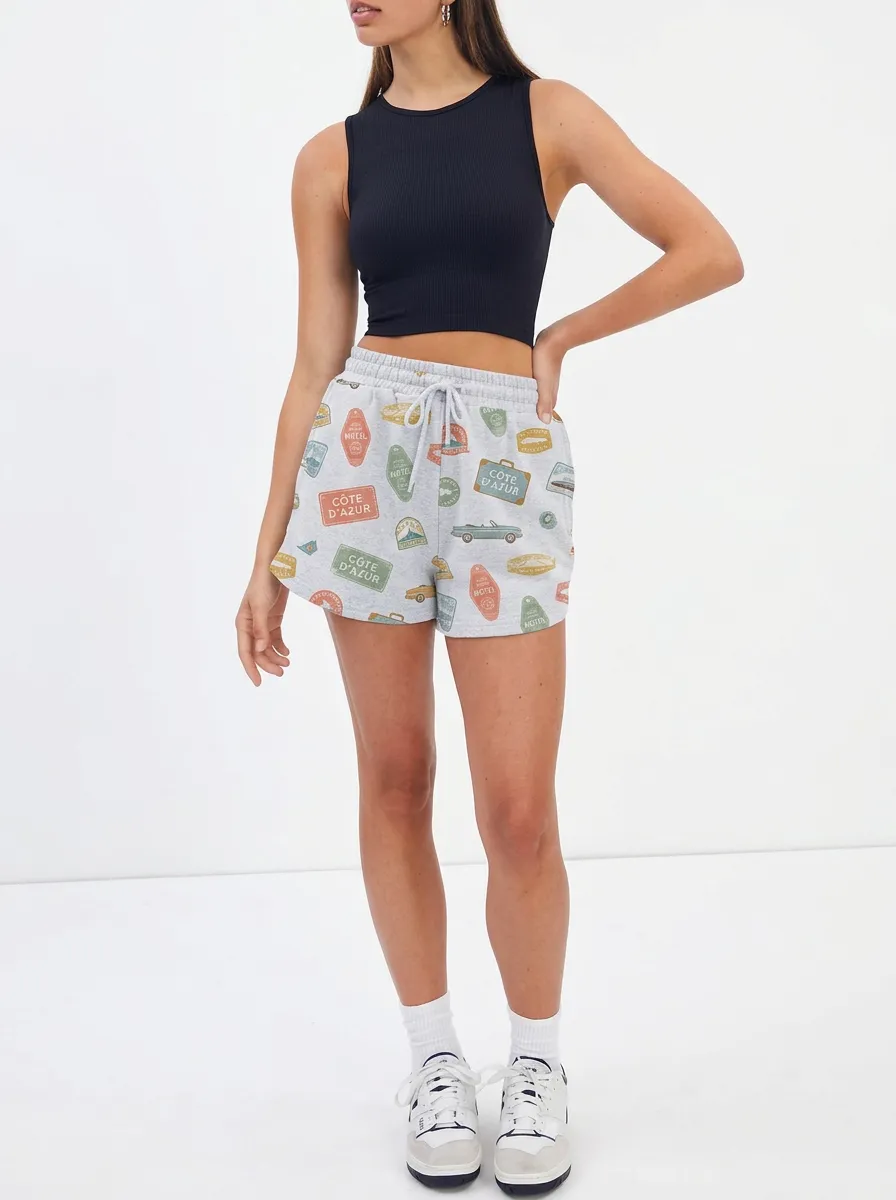 Women's Travel Cote D'Azur Vintage Stamp Graphic Shorts
