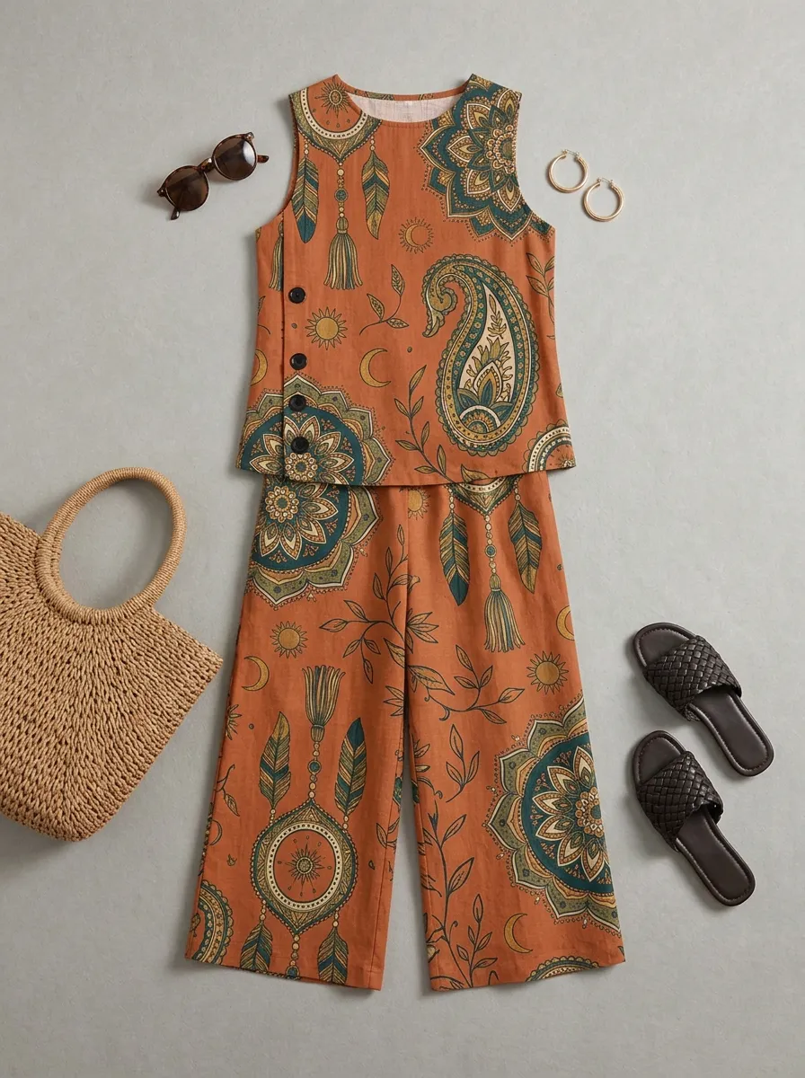Women's Boho Mandala Paisley Printed Sleeveless Set