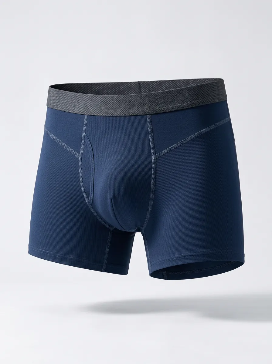 Men's Navy Ribbed Boxer Briefs with Contrast Waistband Boxer Briefs