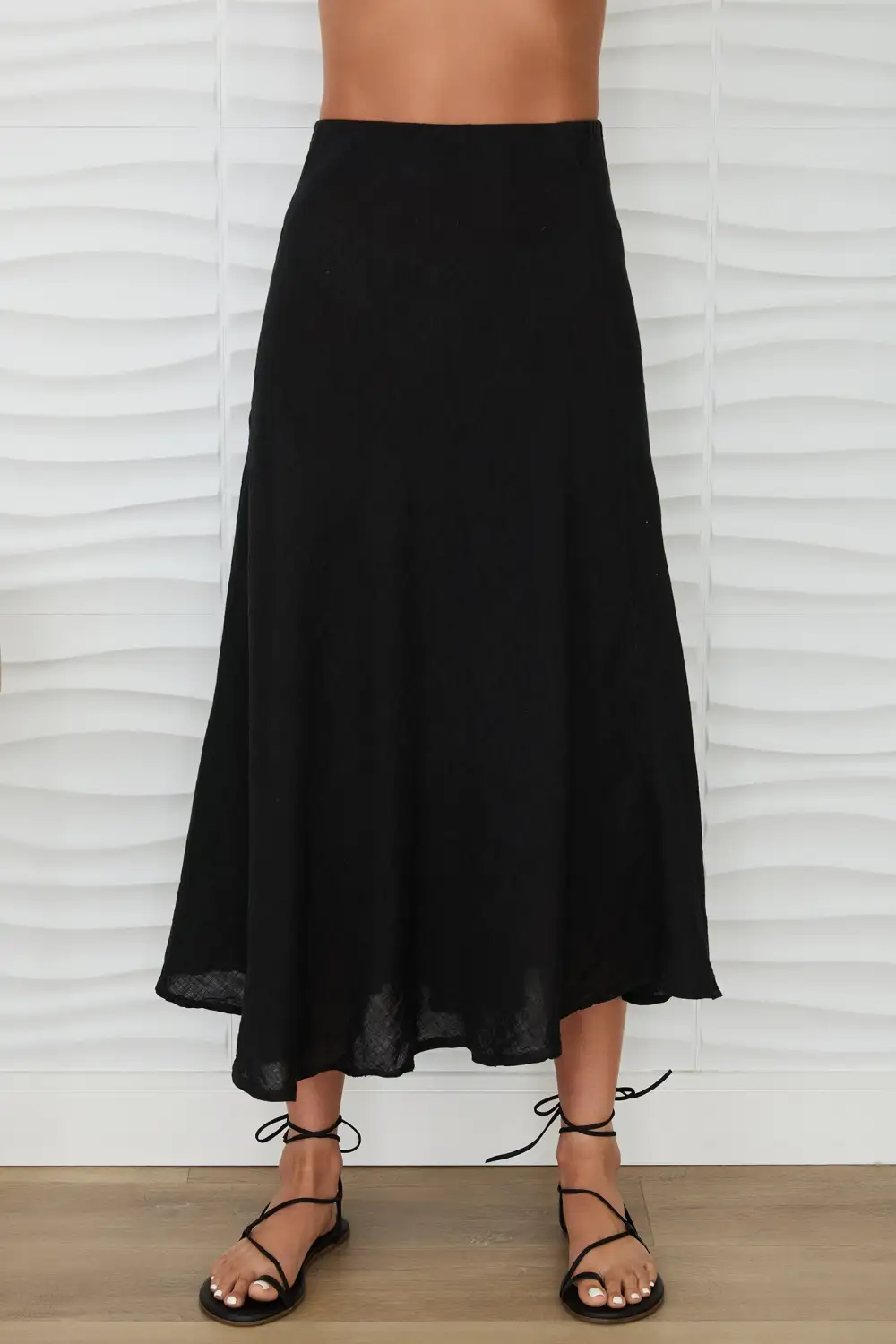 Linen Crinkle Midi Skirt