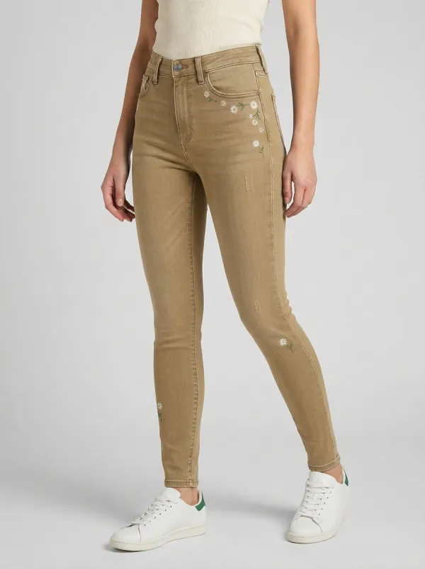 Women's Atlas Floral Daisy Embroidered Printed Slim Jeans