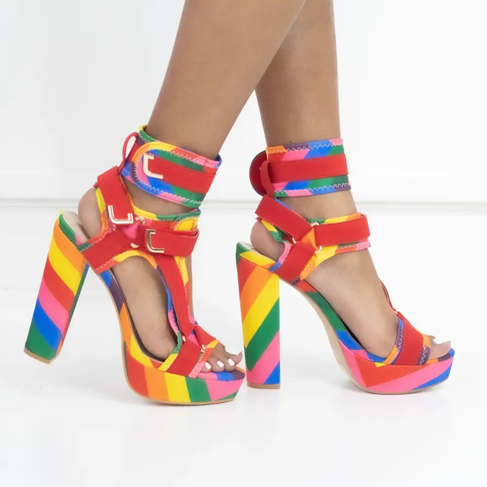 Canvas Ankle Strap Chunky Heel Sandals