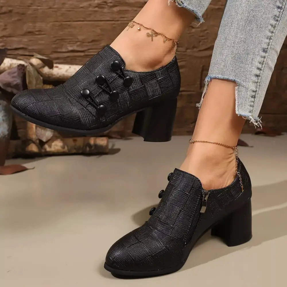 Woven Texture Button Decor Pumps