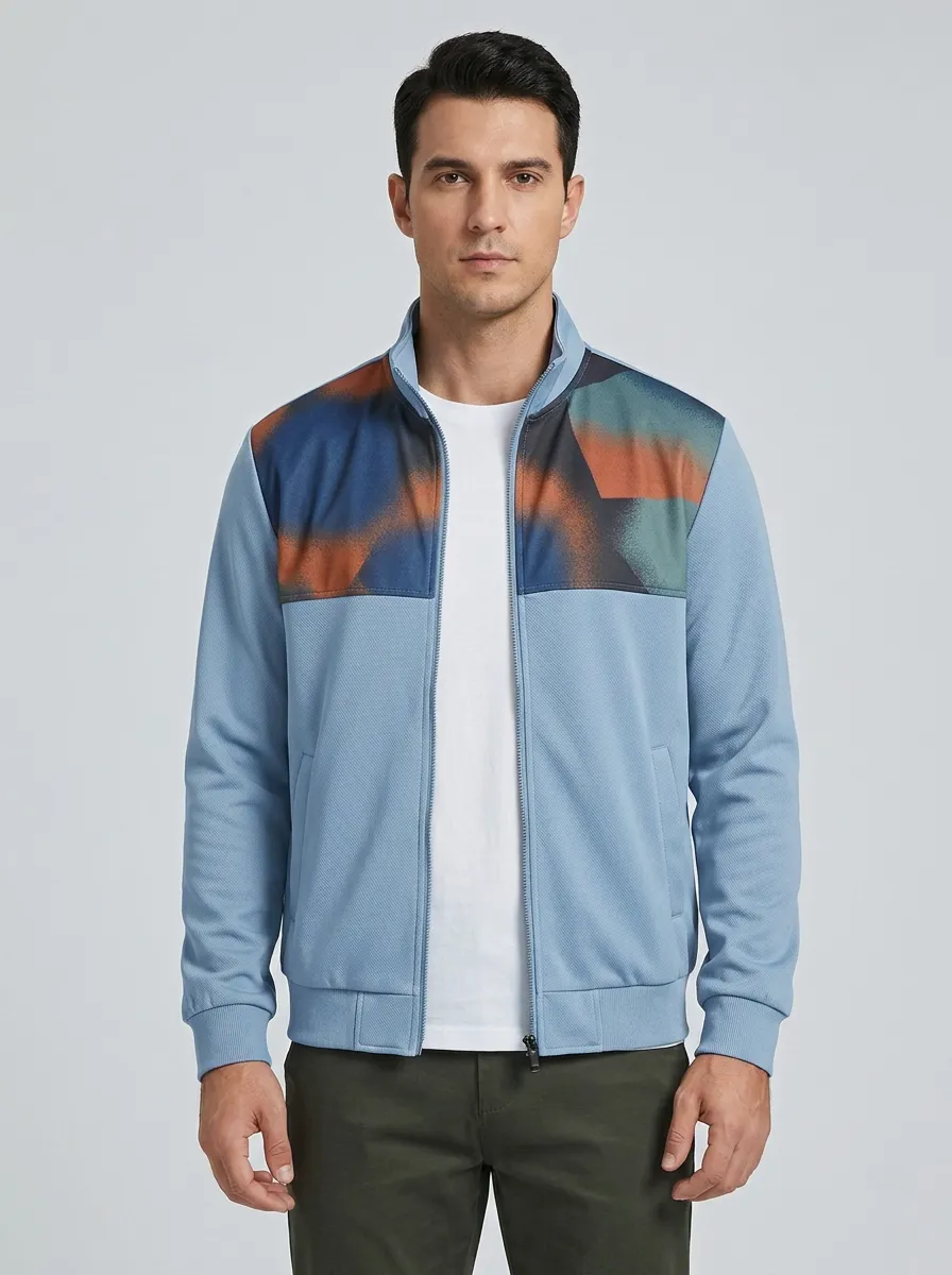 Geometric Print Stand Collar Track Jacket