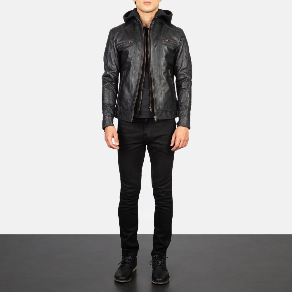 Men's Biker Hooded Leather Jacket