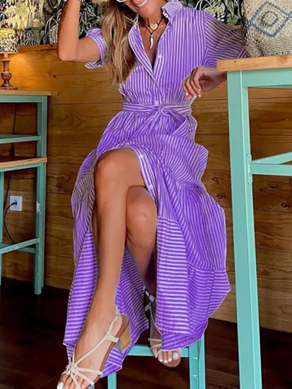 Striped Sleeve Maxi Dress