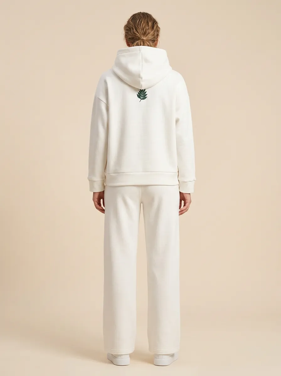 Women's Leaf Embroidered Hoodie and Wide-Leg Trouser Set