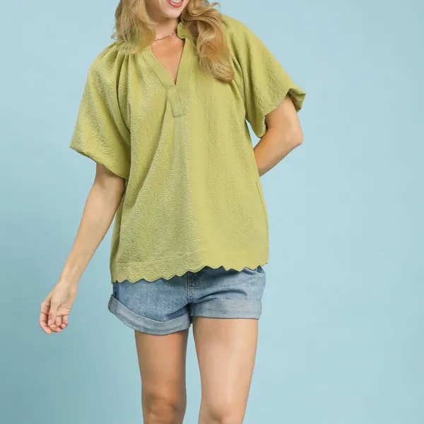 Scalloped Hem Textured Blouse